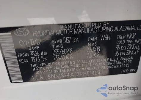2023 Hyundai Santa Fe Sel z USA, uszkodzony, nr VIN 5NMS24AJ2PH514041